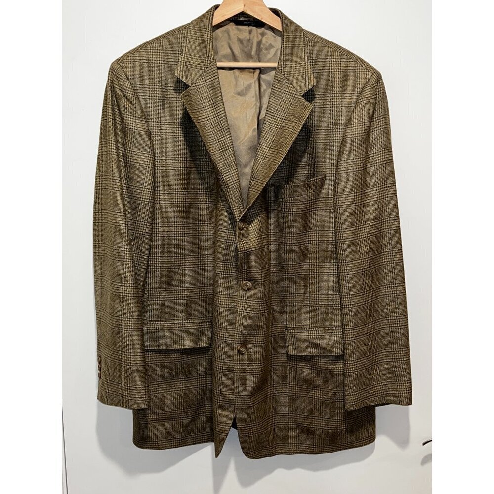 Brooks Brothers Check Plaid Silk Wool Blend Button-Up Blazer Menโs Size 45